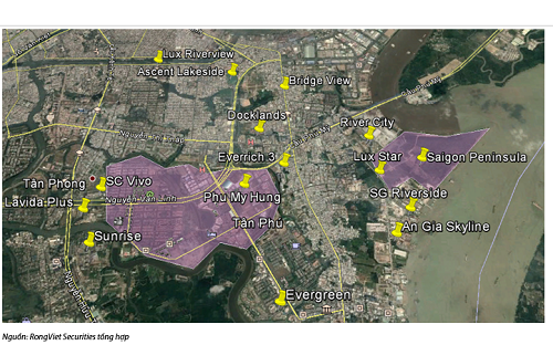 Bản đồ các dự án bất động sản tại quận 7
