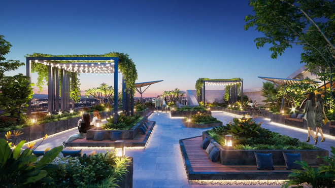 Vườn “Sky garden” tại tầng mái trên độ cao hơn 120m sẽ là trải nghiệm tuyệt vời cho cư dân Charm Diamond.