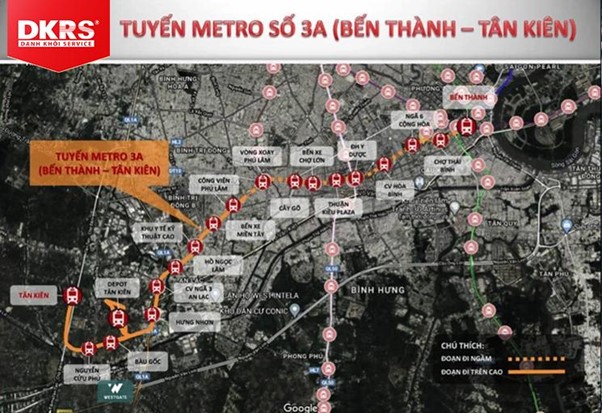 Sơ đồ tuyến Metro 3A (Bến Thành - Tân Kiên).