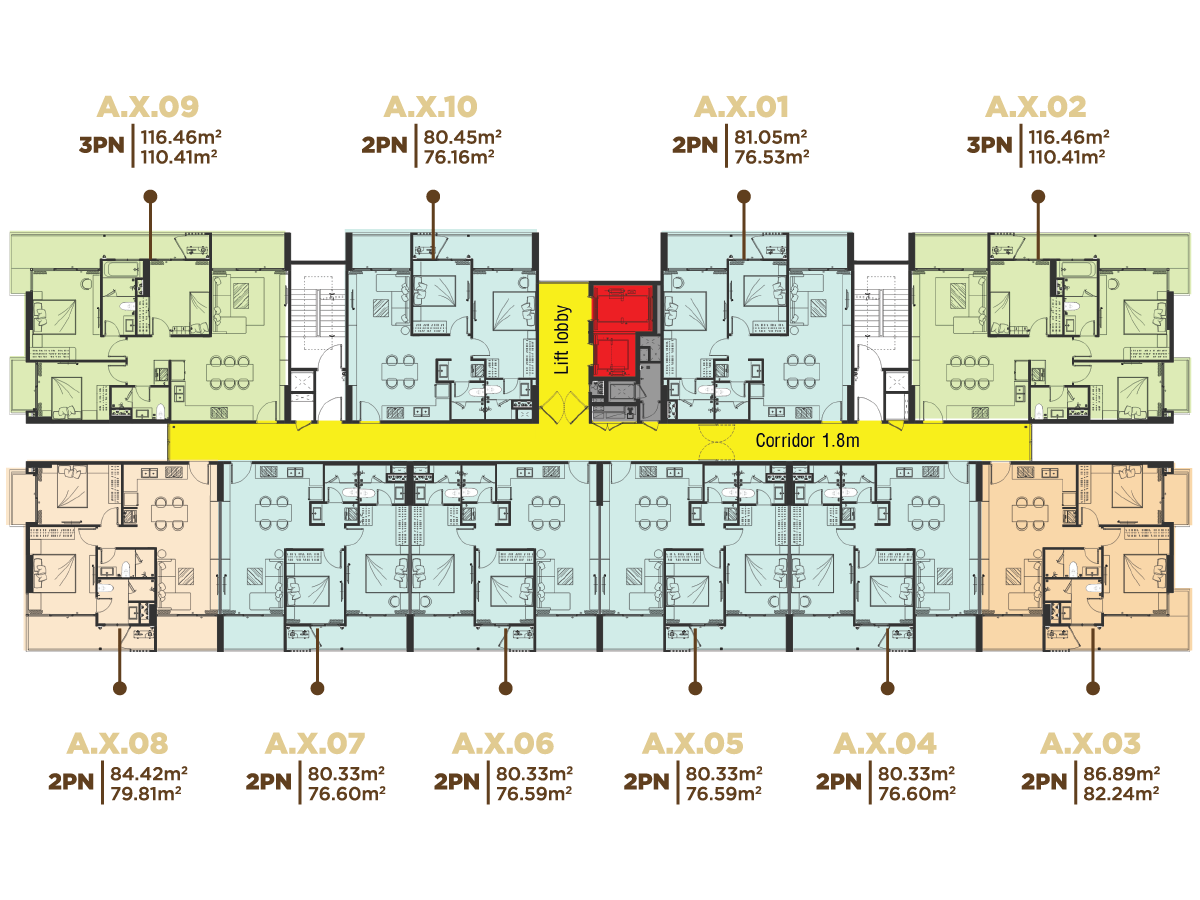 Mặt bằng điển hình tầng 7-9-11 block A