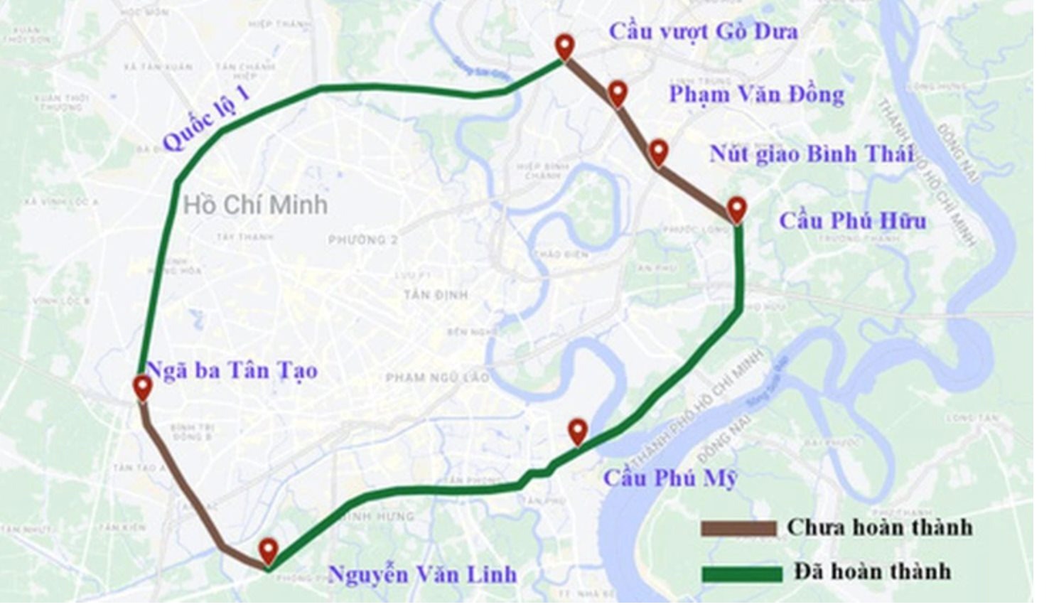 Cuối năm nay, Tp..HCM nỗ lực khởi công khép kín đoạn 1 và 2 dự án Vành đai 2 đoạn qua khu Đông Tp.HCM.