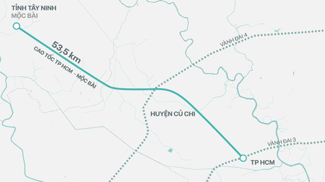 Hướng tuyến cao tốc TPHCM - Mộc Bài (Đồ họa: Thư Trần).