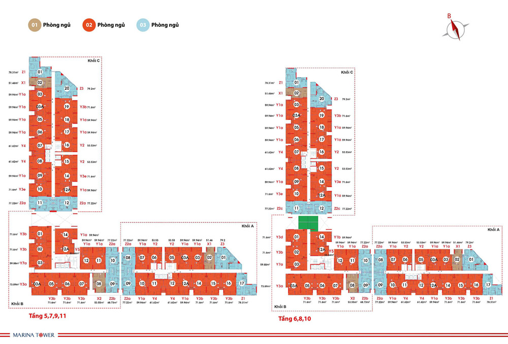 Mặt bằng chi tiết tầng 5 - 11 Marina Tower