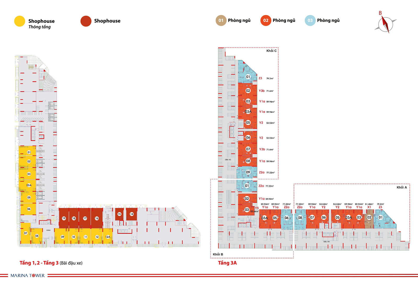 Mặt bằng chi tiết tầng 1 - 3A Marina Tower