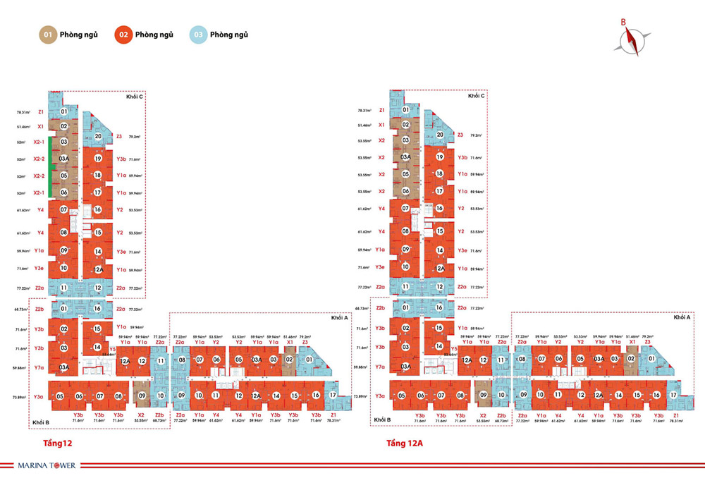 Mặt bằng chi tiết tầng 12 - 13 Marina Tower