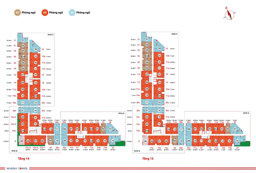Mặt bằng chi tiết tầng 14 -15 Marina Tower
