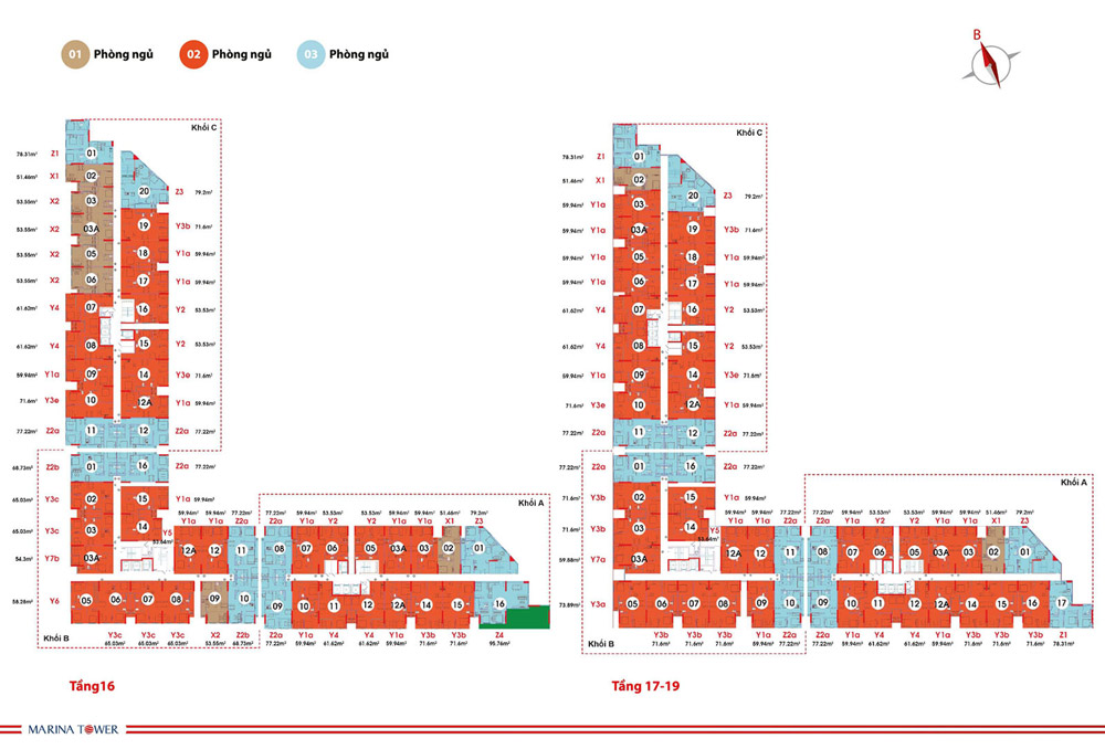 Mặt bằng chi tiết tầng 16 -19 Marina Tower