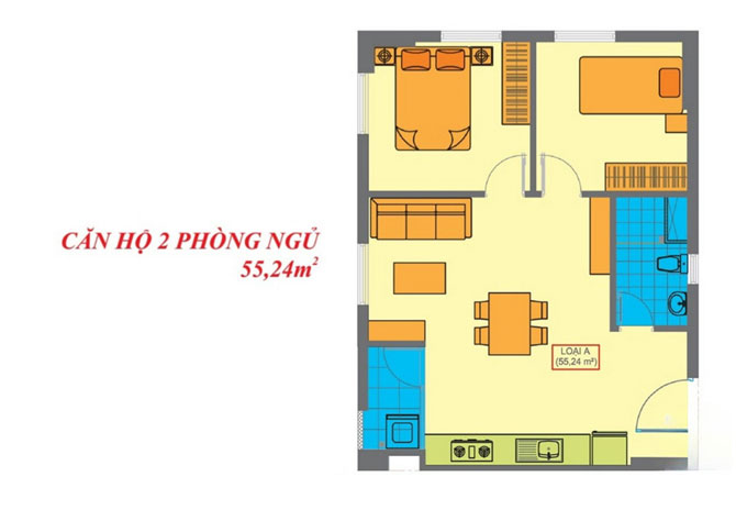 Mặt bằng chi tiết căn 1 phòng ngủ - Nhà ở xã hội Becamex VSIP 2