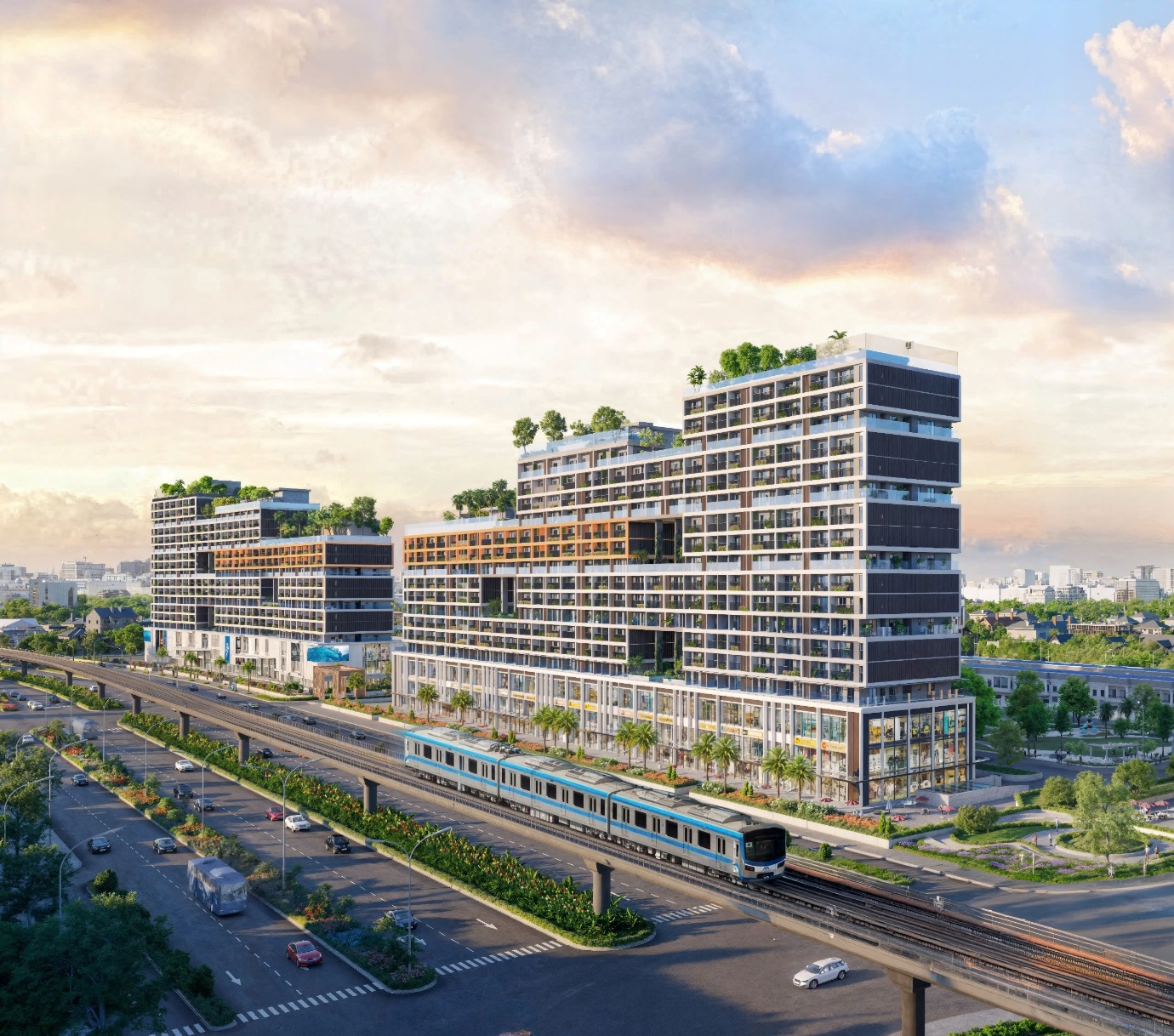 Dự án sở hữu hơn 550m mặt tiền Đại lộ Tôn Đức Thắng (25B), chỉ 10 phút đến Sân bay Long Thành và metro 2 đầu dự án chỉ cách 500m