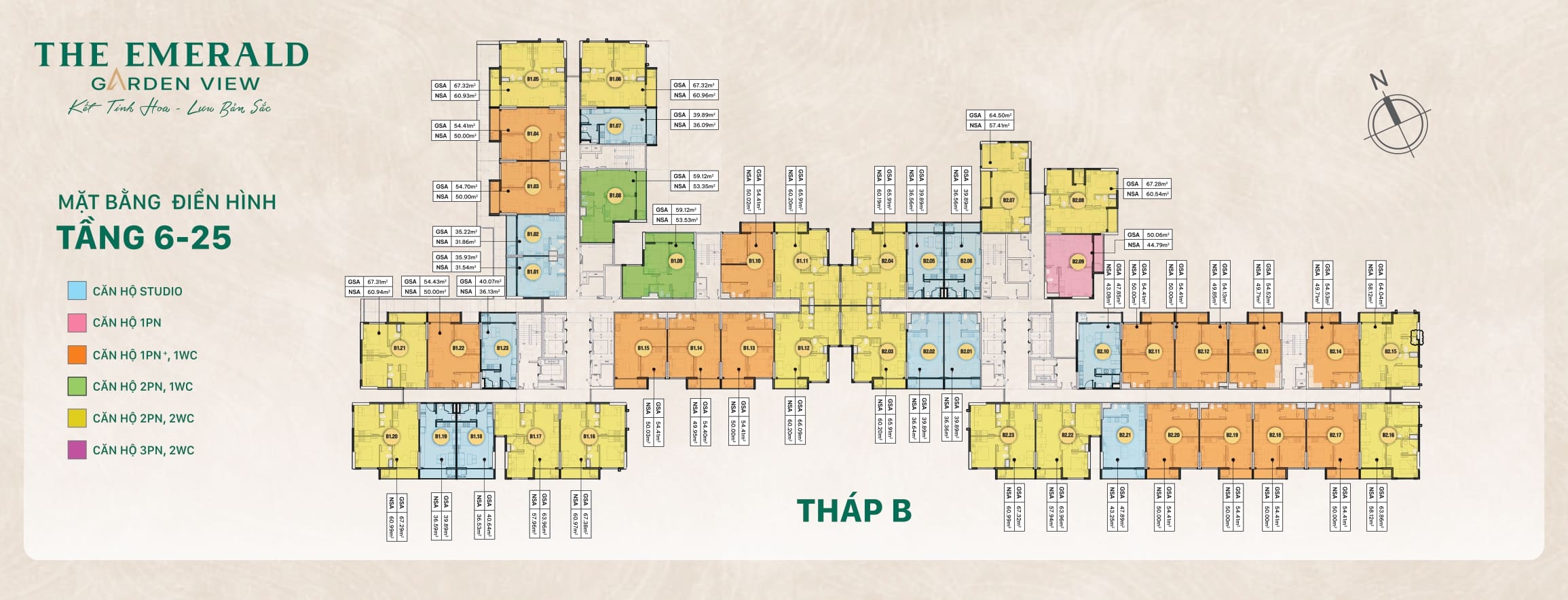 Mặt bằng tầng The Emerald Garden View - Tháp B