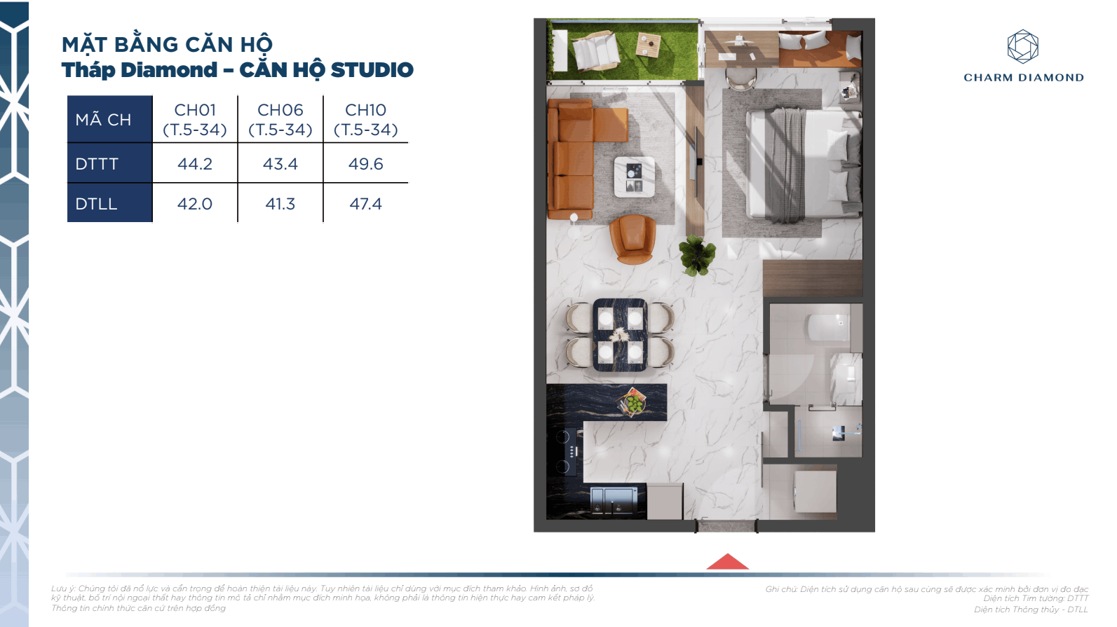 Mặt bằng căn hộ studio