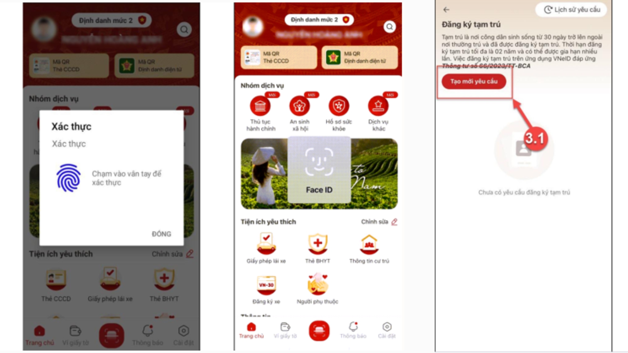 Bước 2 - Đăng kí tạm trú online trên VNeID